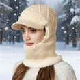 thumbnail image 2 of Fgnfyis Winter Hat with Face Integrated Knitted Scarf Neck Warmer for Outdoor Sports Cycling Skiing Hats for Women Beige, 2 of 4
