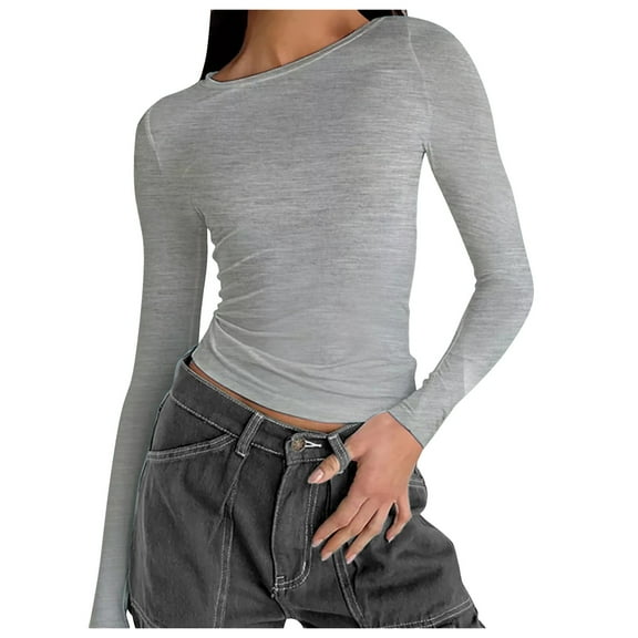 Summer Tops for Women Shirts Long Sleeve Tall Womens Shirts Women Top New Tops Exercise Layering Tee Long Sleeve Comfort 2 Shirt T for Woman Tall Grey L