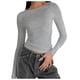thumbnail image 1 of Blusa de mujer de color liso con cuello redondo, manga larga y cierre a presión - Poliéster/spandex - XS-XL, 1 of 5