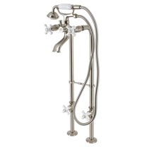 Kingston Brass CCK266PXK8 Kingston Freestanding Clawfoot Tub Faucet Package with Supply Line, Brushed Nickel