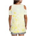 thumbnail image 6 of Cold Shoulder Tunic Tops for Women Graphic Prints V Neck Short Sleeve T-Shirts Loose Fit Summer Casual Blouses (XL, Yellow), 6 of 7