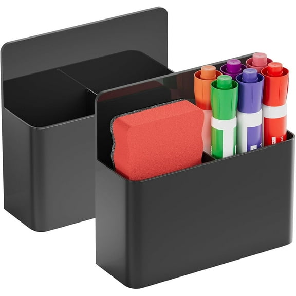 Siloon Dry Erase Marker Holder Magnetic, Wall Pen Holder for Fridge, Dry Erase Board & Locker Organizer, Whiteboard Accessories, 2 Pack, Black