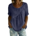 thumbnail image 7 of Lutiedan Womens Short Sleeve Tops Cotton Linen Crew Neck Pleated T-Shirts Summer Casual Loose Fit Vacation Shirts, 7 of 7