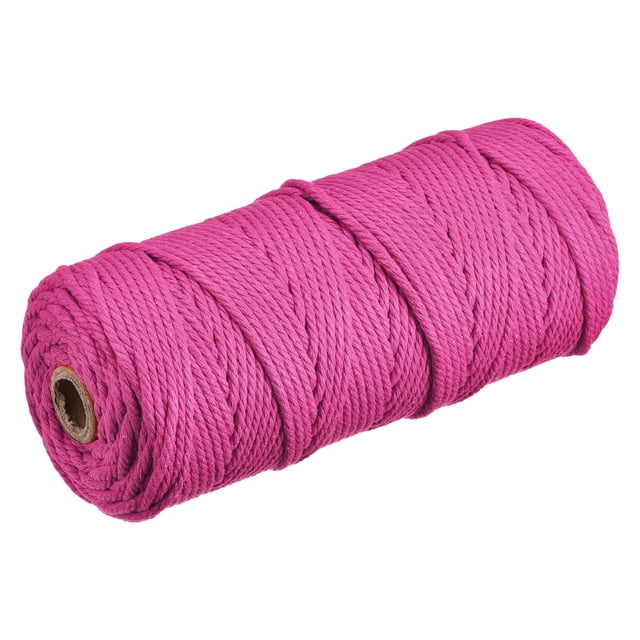 Unique Bargains Cotton Rope Twine String Twisted Braided Cord, Rose Red 100m/109 Yard for Wall Hanging, Macrame Knotting