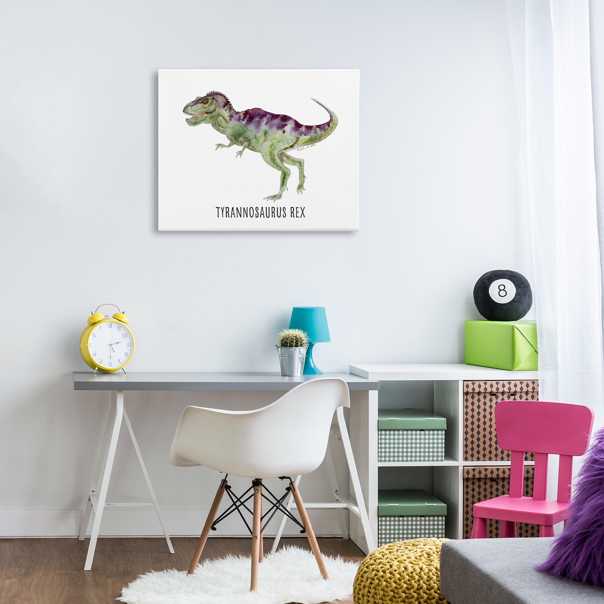 Stupell Industries Tyrannosaurus Rex Dinosaur Learning Animals Painting Wrapped Canvas Art Print Wall Art, 30 x 24