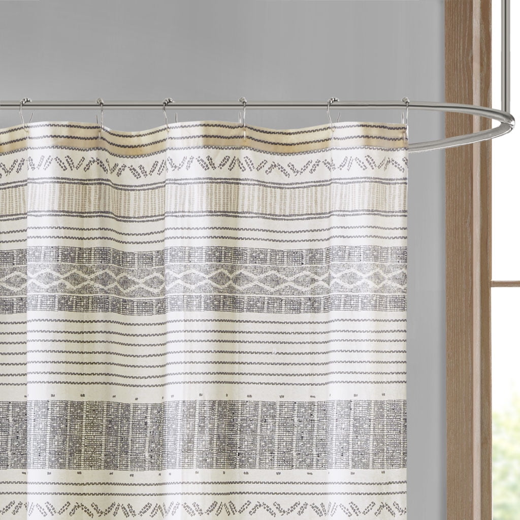 MAYEERTY Cotton Stripe Printed Shower Curtain with Tassel，Bathroom Shower Curtains