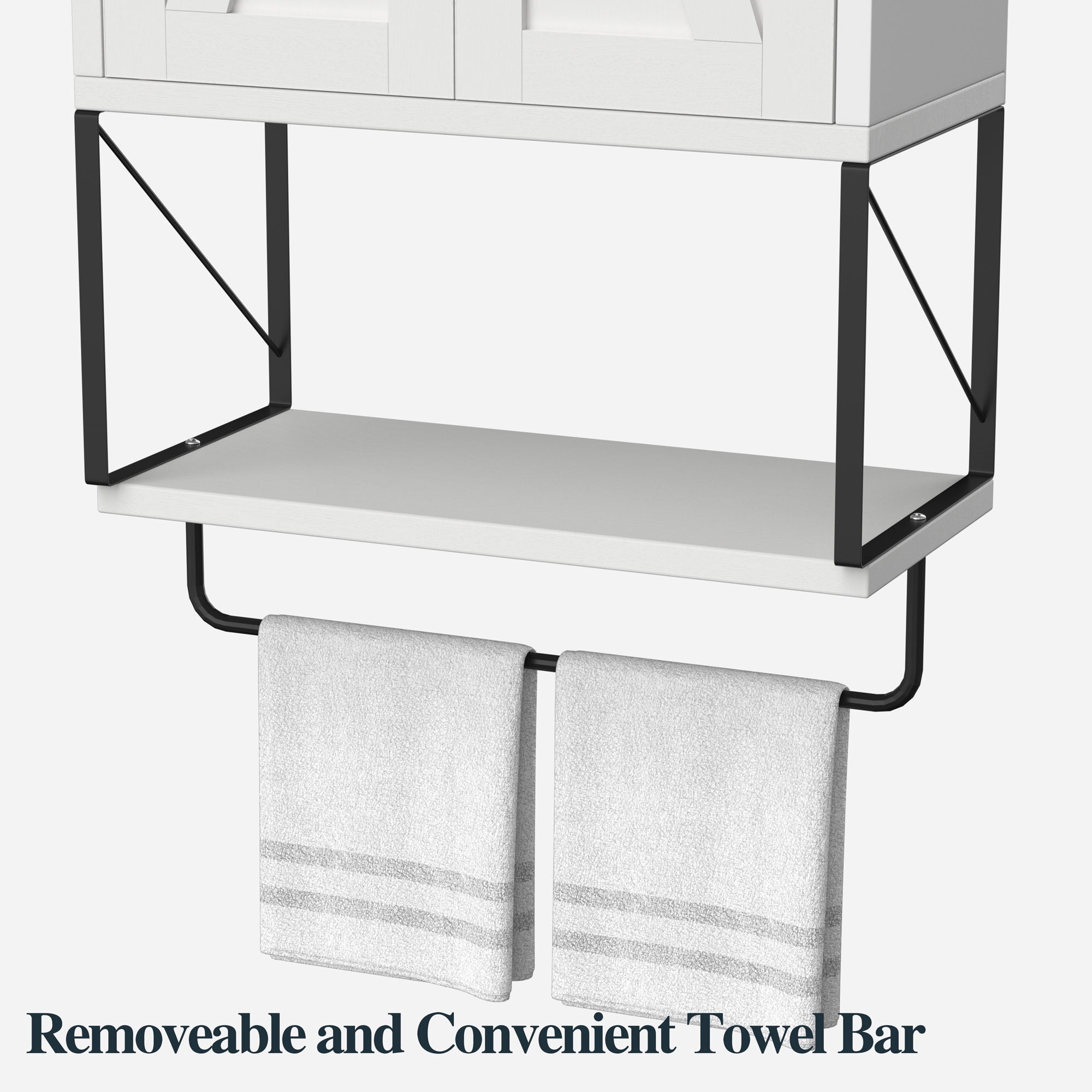 Walsunny Medicine Bathroom Cabinet，Wall-mounted Storage Cabinet, One Completely Open Compartment, with Steel Pipe Rack for Hanging Towels and Kitchen Utensils, Suitable for Kitchen