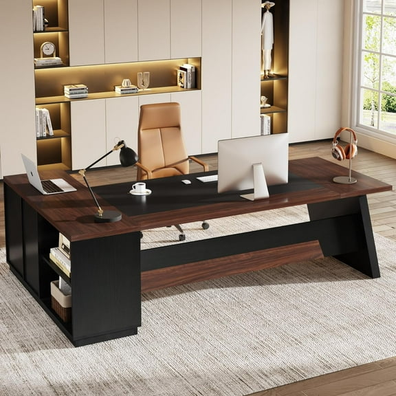 Tribesigns 78" L-Shaped Executive Desk, Large Office Desk with Drawers and Lateral File Cabinet