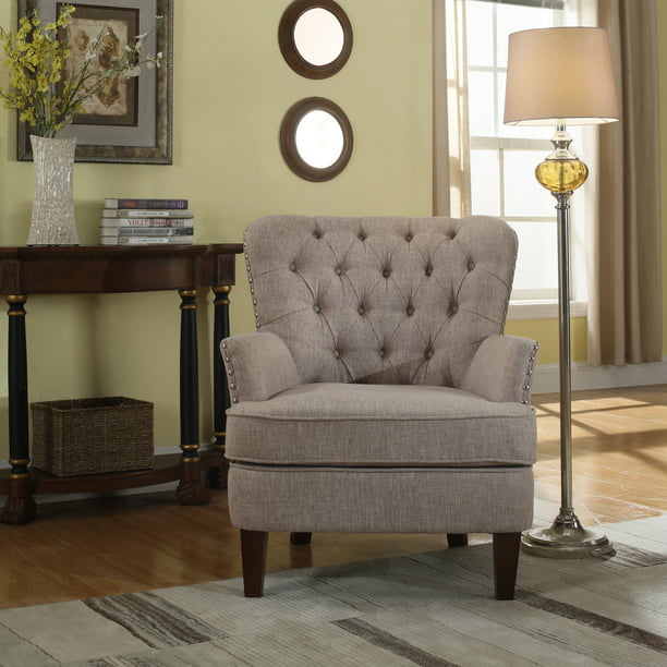 Button Tufted Accent Chair with Nailhead, Taupe Color