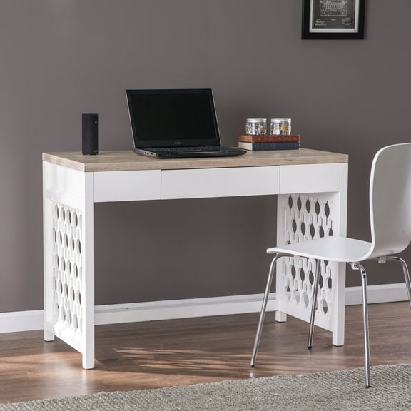 SEI Furniture Wayliff Wooden Writing Desk in Natural and White