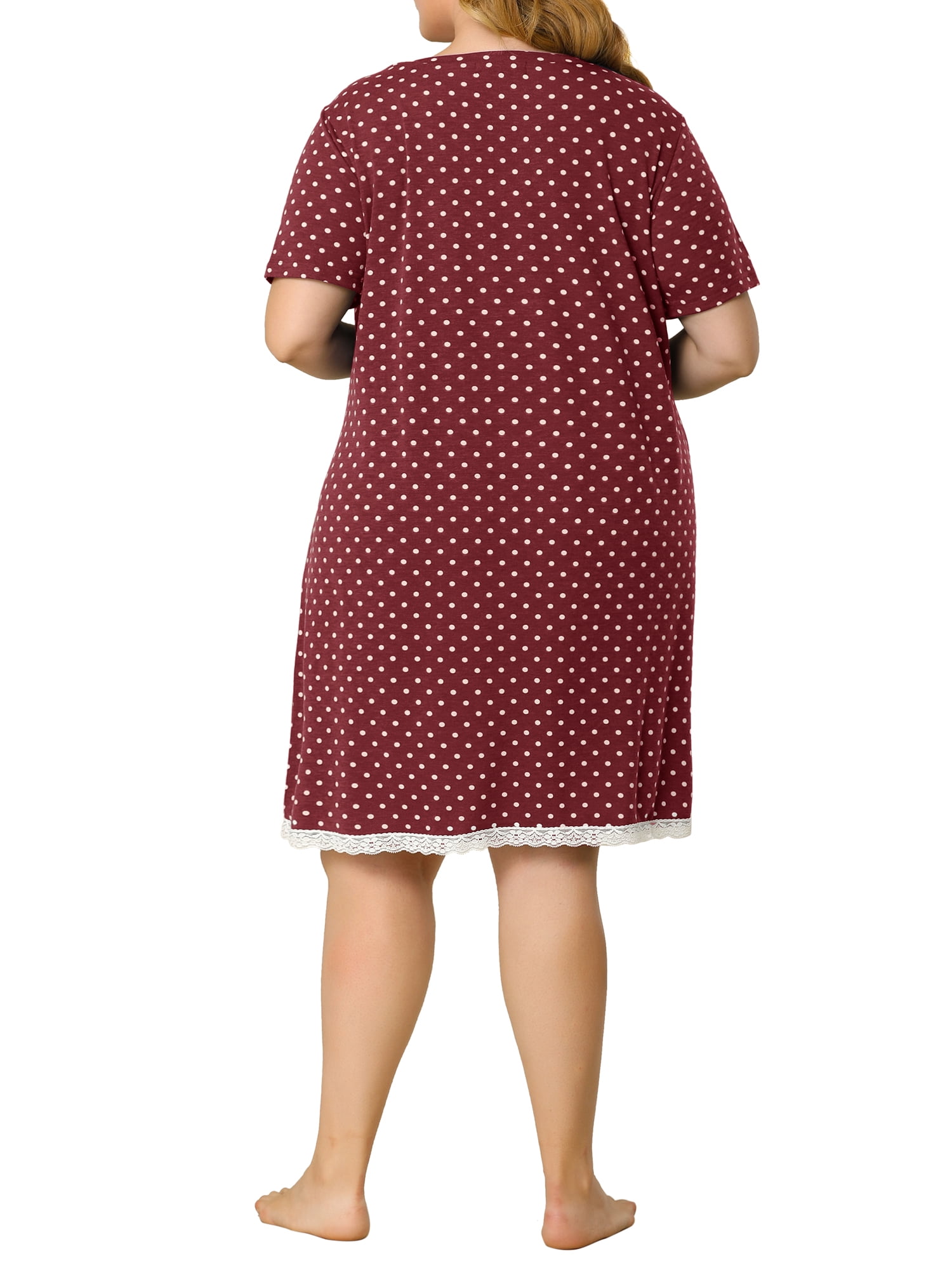 DARING DIVA Women's Plus Size Soft Short Sleeve Lace Trim Pajama Dress 3X Burgundy
