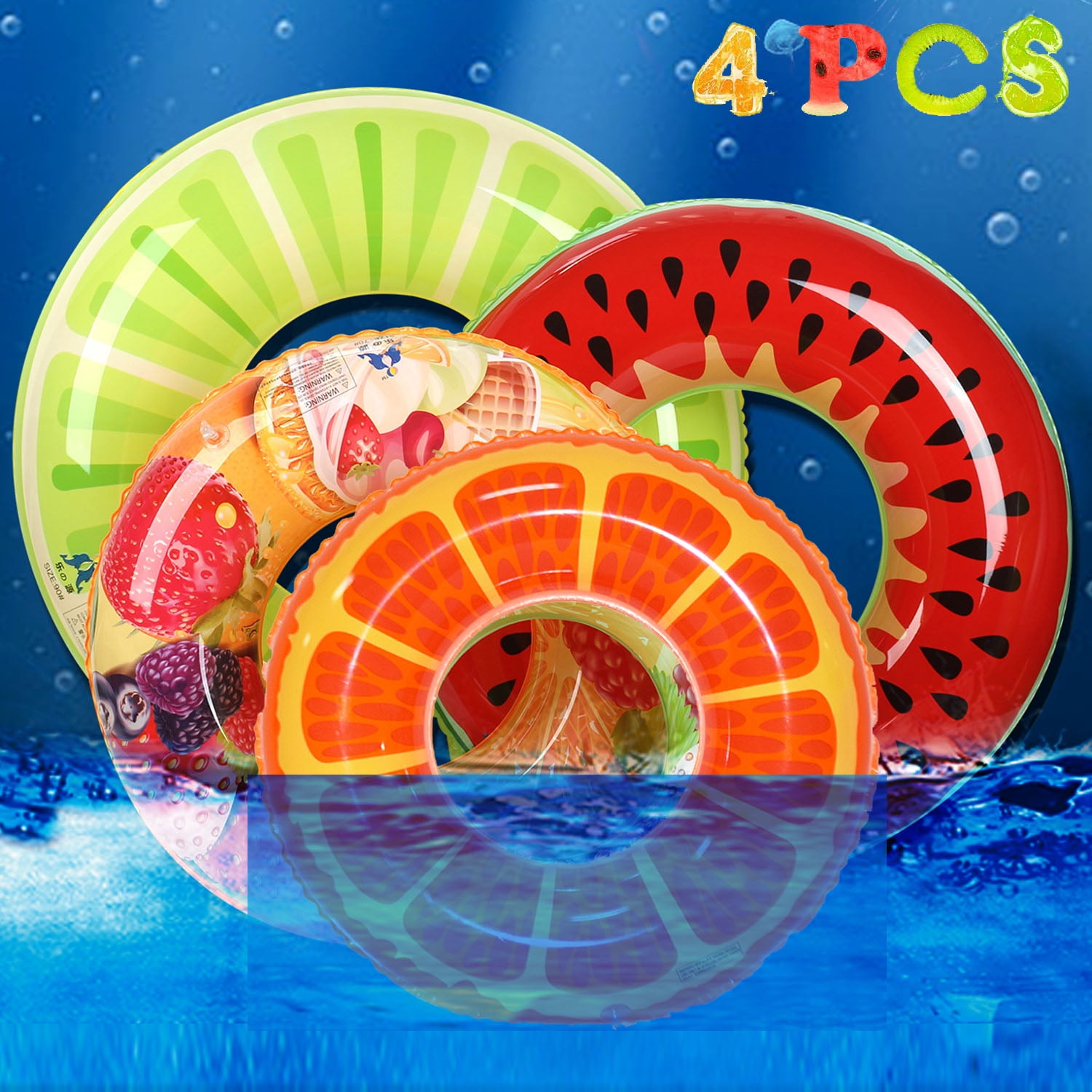 4PCS Fruit Pool Floats Watermelon Strawberry Orange Lemon Swimming