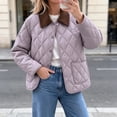 thumbnail image 4 of Xdegoge Quilted Barn Jacket for Women Lightweight Corduroy Collar Button Front Puffer Jacket Fall Winter Casual Outerwear with Pockets Purple L, 4 of 9