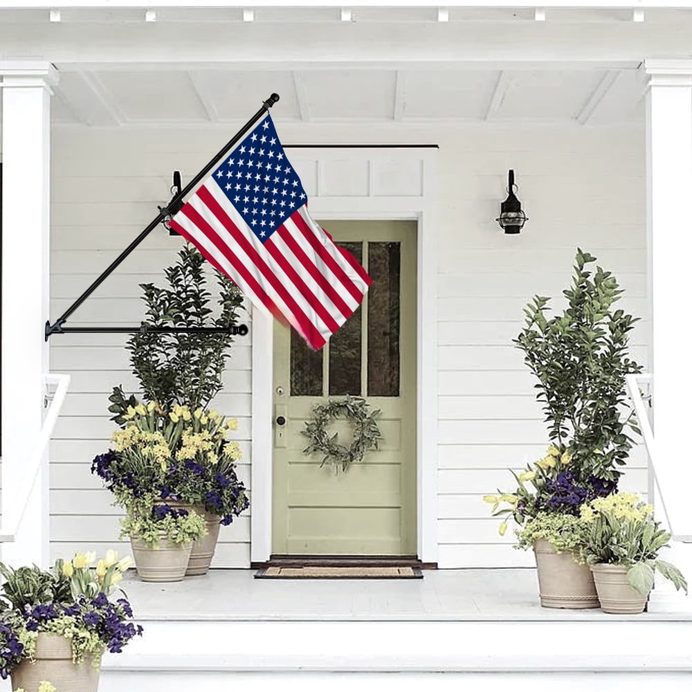 FIASON 6 FT Black Flag Pole Kit with 3x5 Ft US Flag, Tangle-Free 360° Rotating Rings, Adjustable 45°/90° Bracket, Heavy Duty Stainless Steel for Outside House Porch