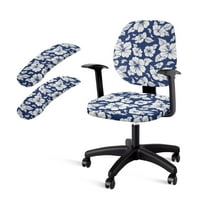 FKELYI Blue Hibiscus Flower Print 4 Pcs Set Office Chair Slipcover Anti-Dust Swivel Boss Chair Protector Covers Soft Breathable Armchair Cover for Home Office Decoration