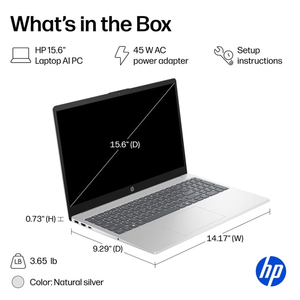 HP 15.6 inch HD Windows Laptop AI Intel Core Ultra 5 225U 8GB