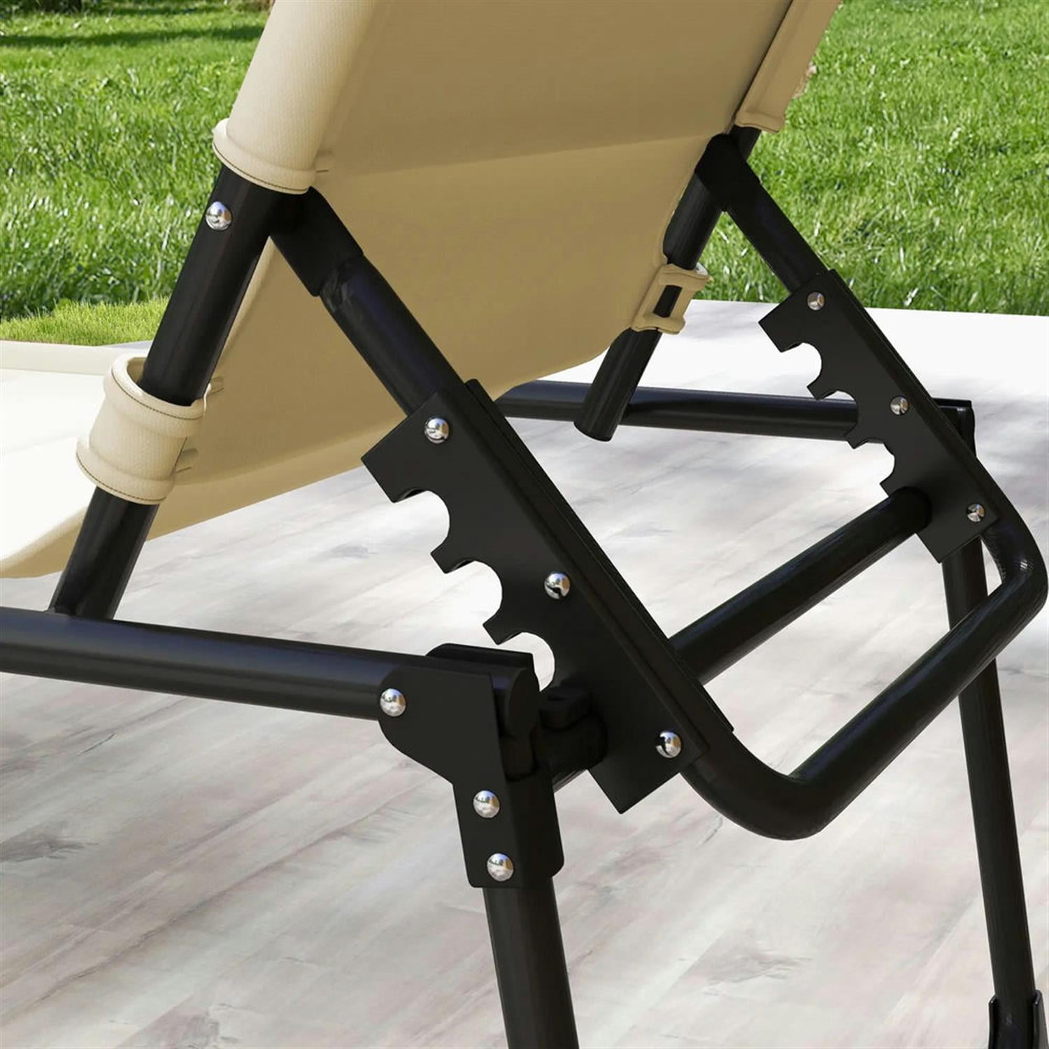 Demi Bonn Outdoor Folding Lounger with 4-Position Reclining, Pillow & Sun Canopy for Relaxing Patio, Deck, Comfortable Sun Protection Seating, Yellow