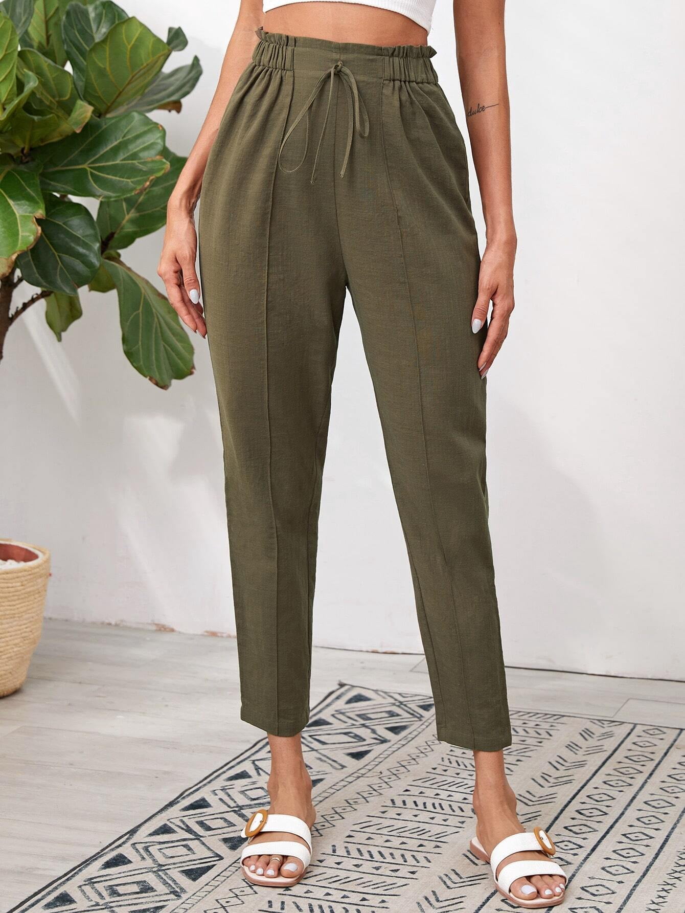 Knotted Paperbag Waist Cigarette Pants 