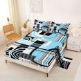 thumbnail image 2 of Castle Fairy Geometric Ring Block King Sheets 4pcs,Minimalist Linear Stripe Bedding,Black Skyblue Gray,1 Flat Sheet, 1 Fitted Sheet and 2 Pillowcases, 2 of 7