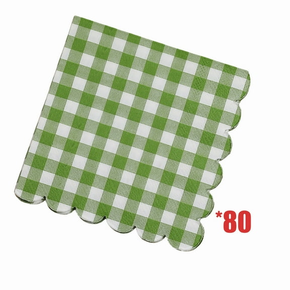 KOYPTL 80 Pcs Green Gingham Napkins Disposable-Green and White Checkered Paper Napkins-Scalloped Plaid Dinner Napkins for Baby Shower Picnic BBQ Birthday Wedding Party Supplies Xmas Decor