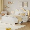 thumbnail image 1 of Yiwa Kids Upholstered Bed Frame, Features LED Lighting, Chic Wavy Headboard, Storage Drawer, and Lamb Fleece Fabric, Solid Wood Slats, No Box Spring Required, 1 of 9