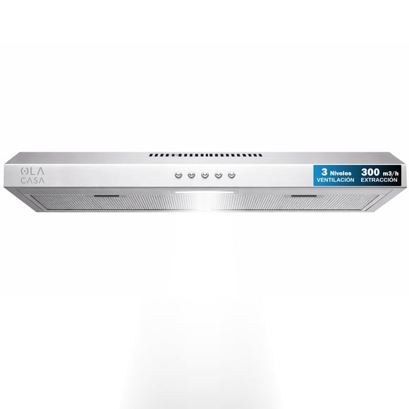 Campana Extractora Cocina Acero Inoxidable Ola Casa 80W 3 Velocidades 300 m³/h Filtro Lavable Luz Integrada