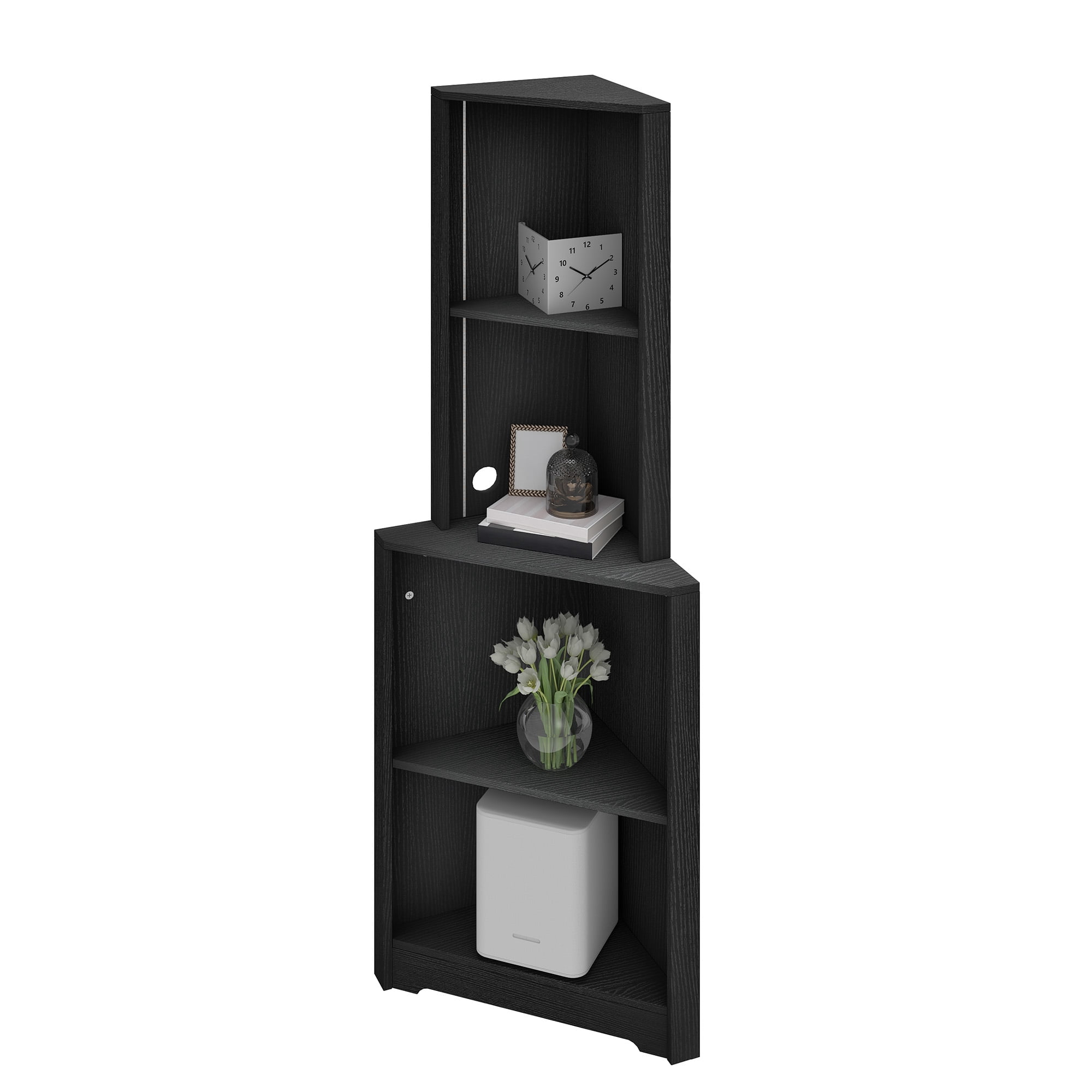 Uforic  5-Tier Corner Shelf with LED Light, Bar Cabinet Corner Bookshelf and Bookcase for Home, Black