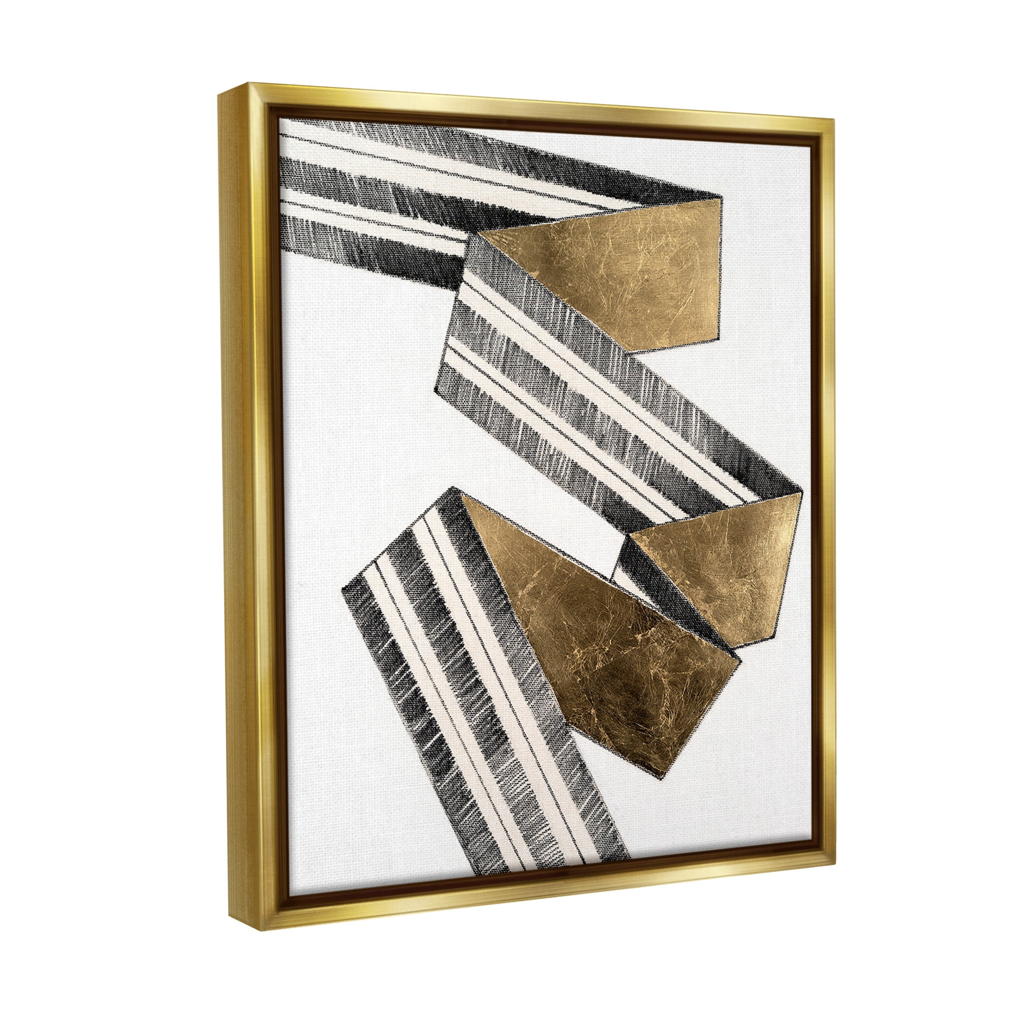 Stupell Industries Alternating Geometric Ribbon Abstract Painting Gold Floater Framed Canvas Art Print Wall Art, 25 x 31