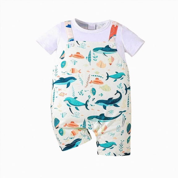 Baby Boys Girls Romper Newborn Cartoon Print Short Sleeve Summer Clothes