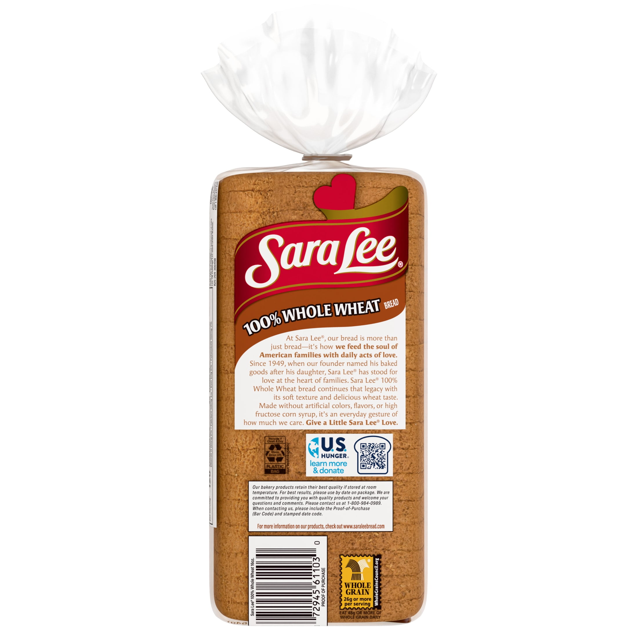 Sara Lee Whole Wheat Bread, 16 oz, Wheat Bread, Bag