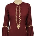 thumbnail image 5 of Bimba Women's Maroon Rayon Aari Work Puff Sleeve Mandarin Maxi Casual Dress-26, 5 of 5