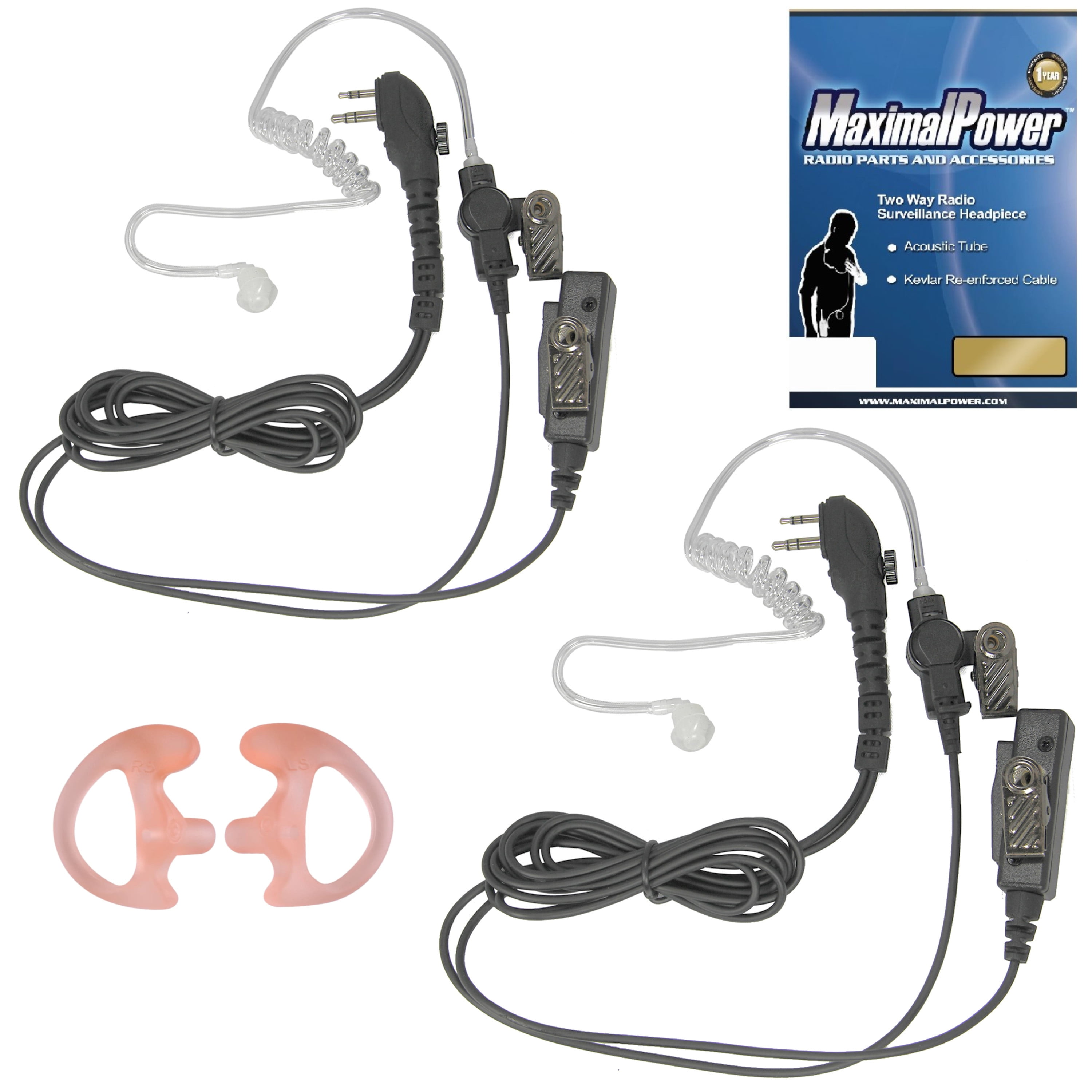 MaximalPower™ Earpiece G-Hook Earhook Earbud 2 pin for Kenwood 2-way radio 
