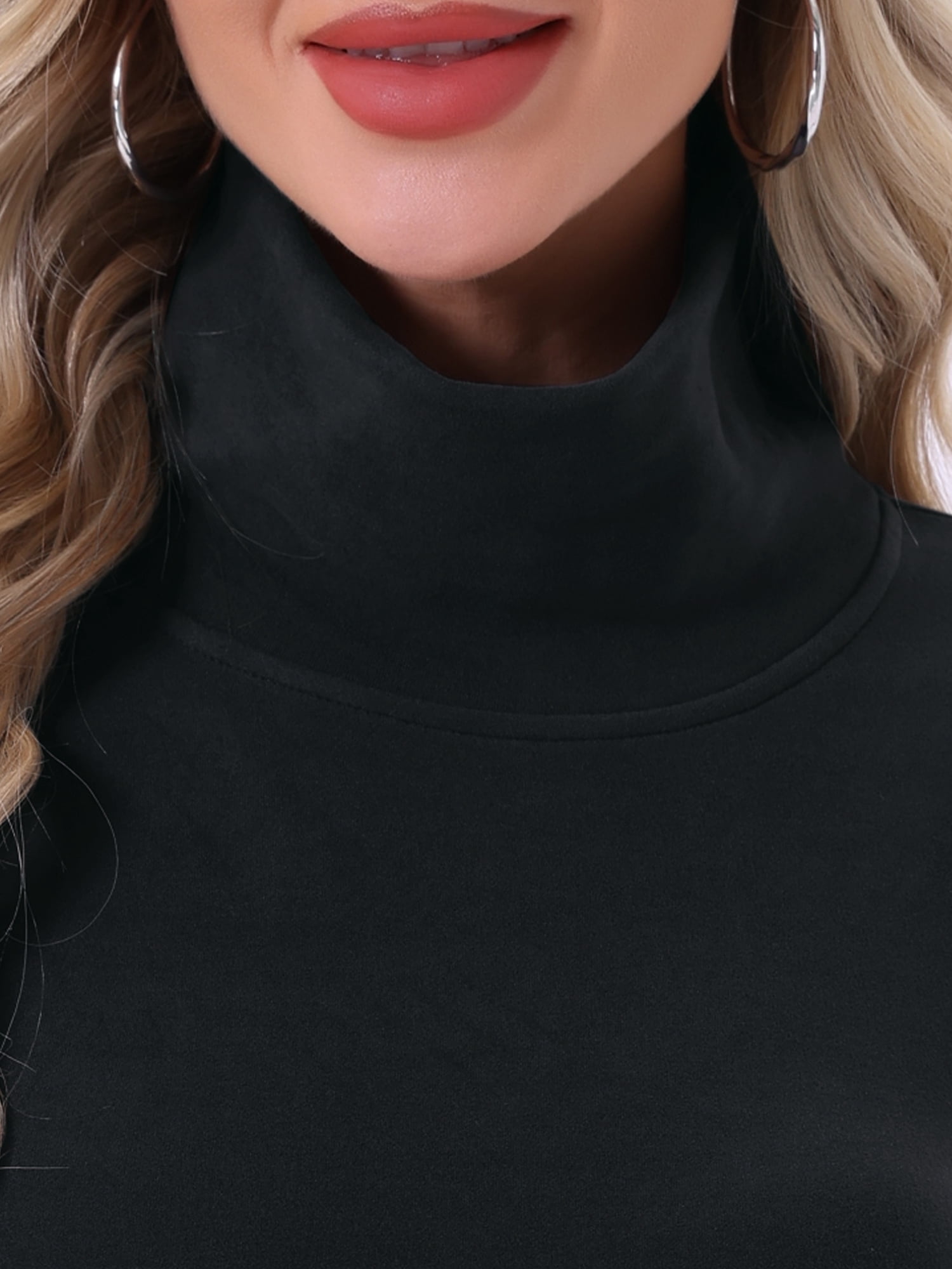 DARING DIVA Women's Mock Turtle Long Sleeve Shirts Fall Winter Warm Top M Balck