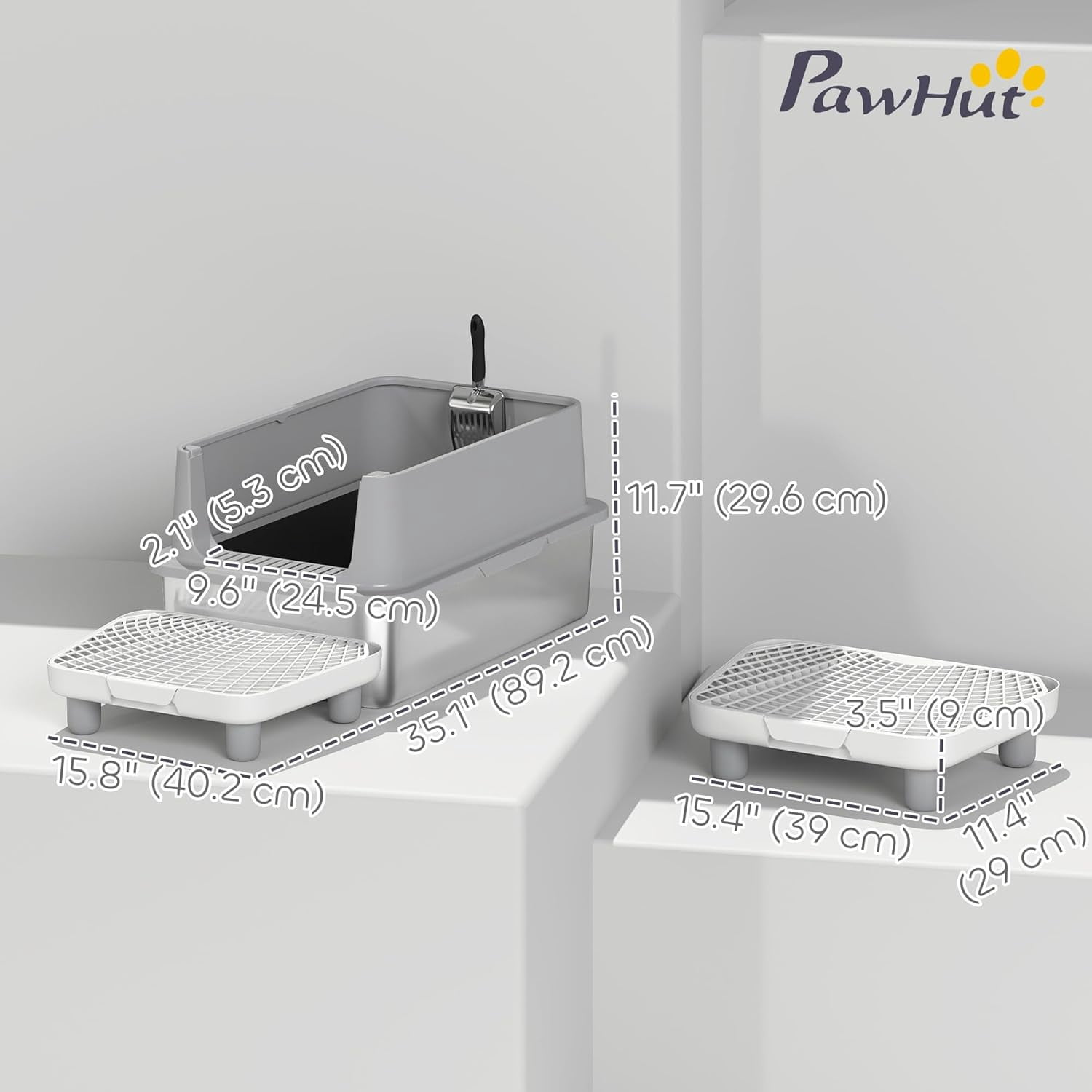 Stainless Steel Cat Litter Box, XL Kitty Litter Box for Big and Multiple Cats with High Wall Side, Scoop, Anti-Leakage, Easy Cleaning & Odour Free