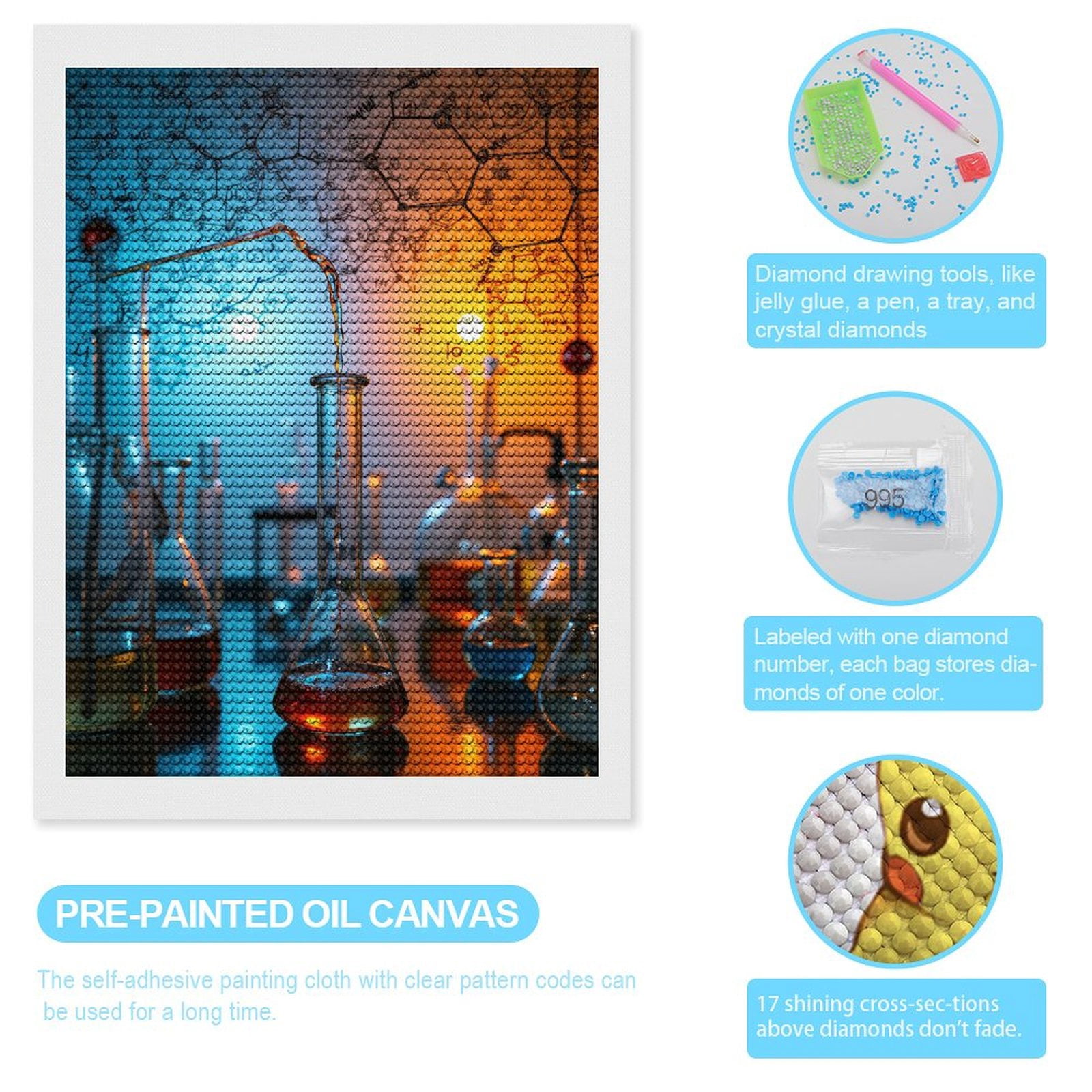 Diamond Art Kits for Adults, Science Lab Chemistry Experiment 5D Diamond Painting Kits for Adults Beginners, DIY Full Drill Diamond Painting, Gem Art and Crafts 12x16