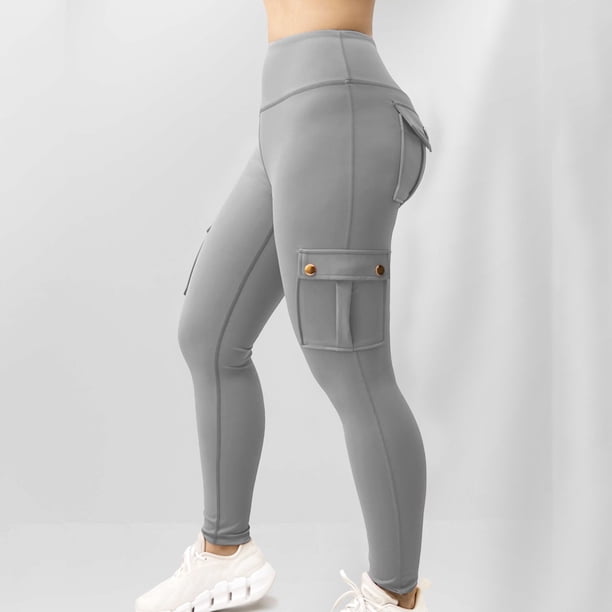 MKLEKYY Leggings deportivos para mujer, pantalones de yoga básicos, de cintura ancha, lisos, con múltiples bolsillos