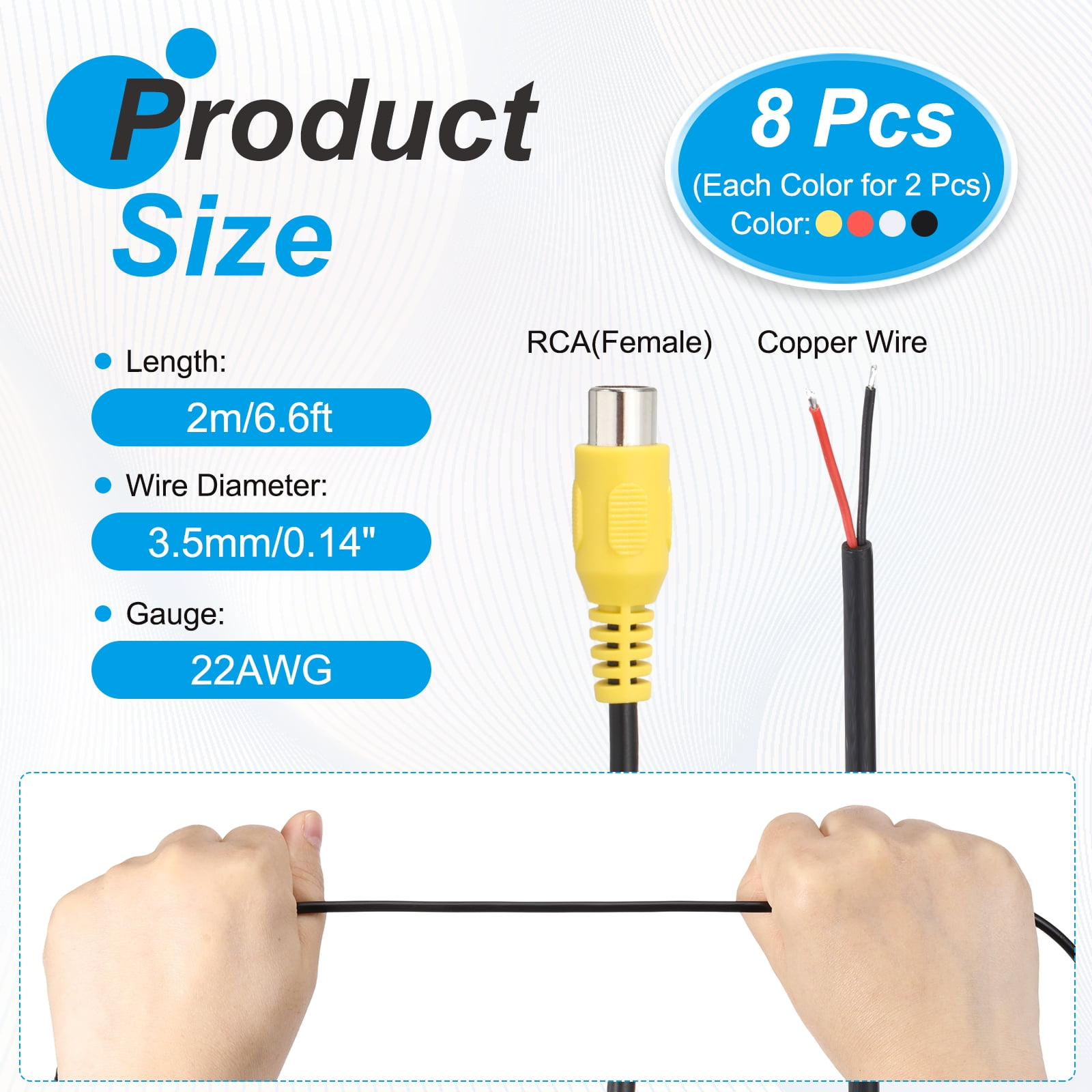 2Set 6.6FT RCA to Bare Wire Speaker Cable, 22AWG Replacement RCA Female Plug to Open End Pigtail Audio Cable Connector Adapter for Amplifier, Home Audio Speakers