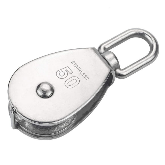 Favordrory 1 Pcs Wire Rope Crane Pulley Block M50 Lifting Crane Swivel Hook Single Pulley Block Hanging Wire Towing Wheel 304 Stainless Steel
