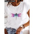 thumbnail image 3 of Camiseta holgada con estampado de mariposa y libélula explosiva para mujer, camiseta de manga corta con cuello redondo, camiseta de gran tamaño, ropa para mujer, 3 of 5