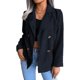 thumbnail image 3 of Abrigo de mujer con cuello en V y botones, manga larga, chaqueta corta de oficina, traje de trabajo informal con doble botonadura, azul purpúreo S, 3 of 6