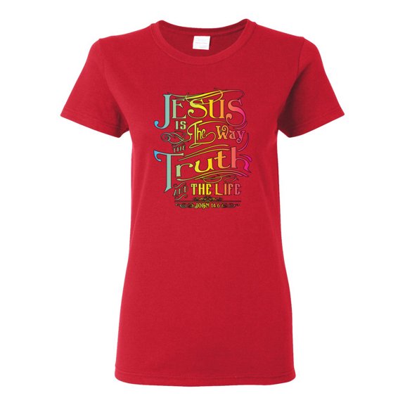 Wild Bobby, Jesus Is The Way John 14:6 Bible Verse, Inspirational/Christian, Women Graphic Tee, Red, Large