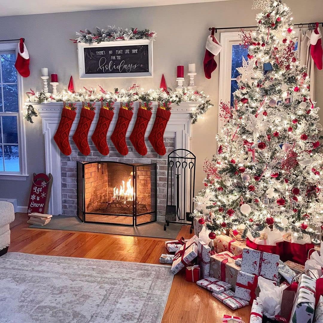 6 Pcs Christmas Stockings, 18 Inch Large Size Cable Knitted Stocking Gifts & Decorations for Family Holiday Xmas Party