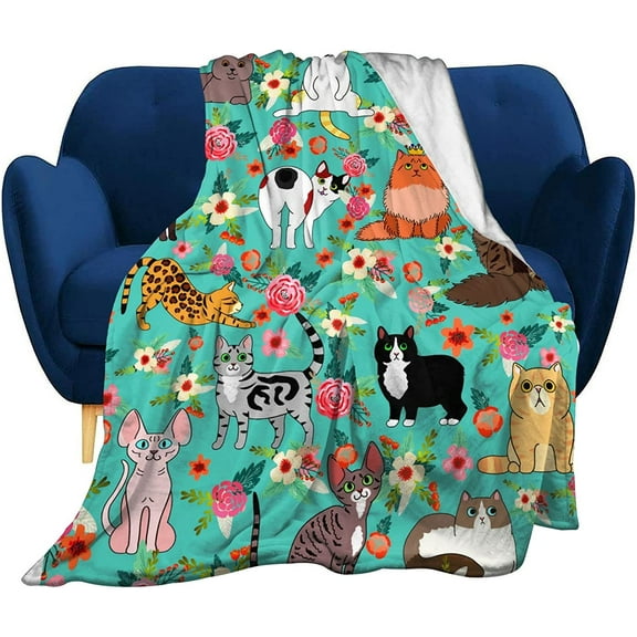 LHSHID Cute Cat Blanket Kawaii Flannel Throw Blanket for Cat Lovers Kids Adults Gifts All Season 30"x40"
