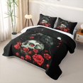 thumbnail image 3 of Homewish Spooky Skull Raven Twin Quilt Set,Red Rose Floral Twin Coverlet Set,Halloween Duvet,2pcs, 3 of 7