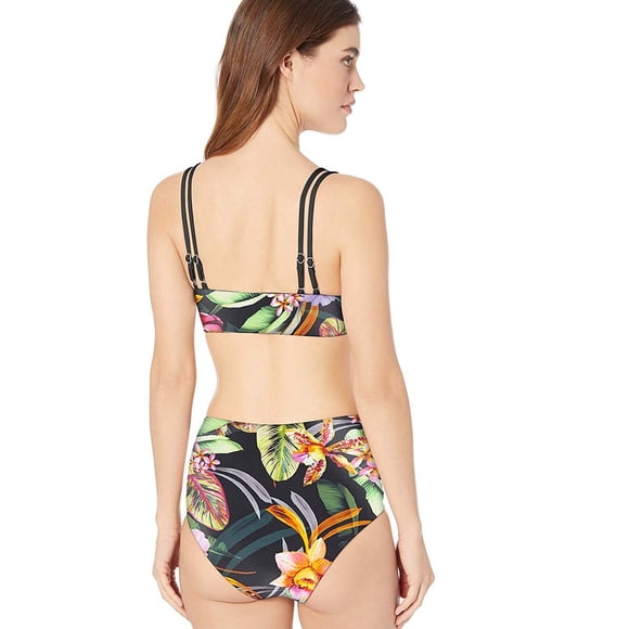 YDX Women's High Waisted Bikini Two Piece Set Push Up Swimsuit Beachwear, neon Palms, Medium