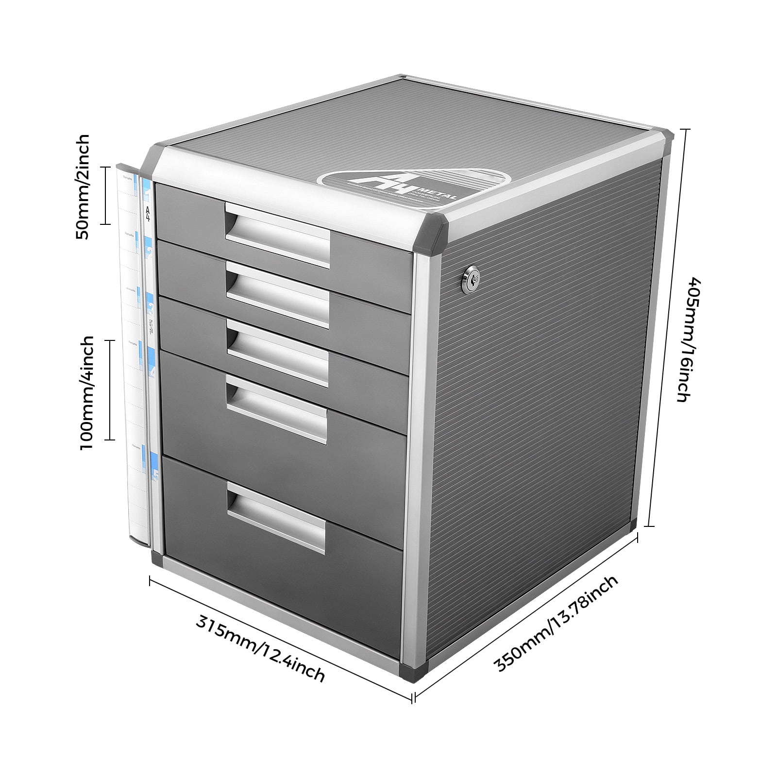 File Cabinet, 5 Tier Lateral Filing Cabinet Desktop Organizer with Lock, Fully Assembled Desktop File Sorter Mail Center Paper Storage for Homes, Offices, Schools (5 Drawers)