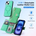 thumbnail image 6 of ELEHOLD Leather Magnetic Case For iPhone 15 Plus Shockproof Kickstand Cover, with Detachable RFID Zipper Card Holder Walllet, Ring, MagSafe Compatible, Full Body Protection, Green, 6 of 12