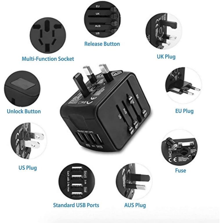 International Travel Adapter Universal Power Adapter Worldwide All in One 4  USB with Electrical Plug Perfect for European US, EU, UK, AU 160 Countries