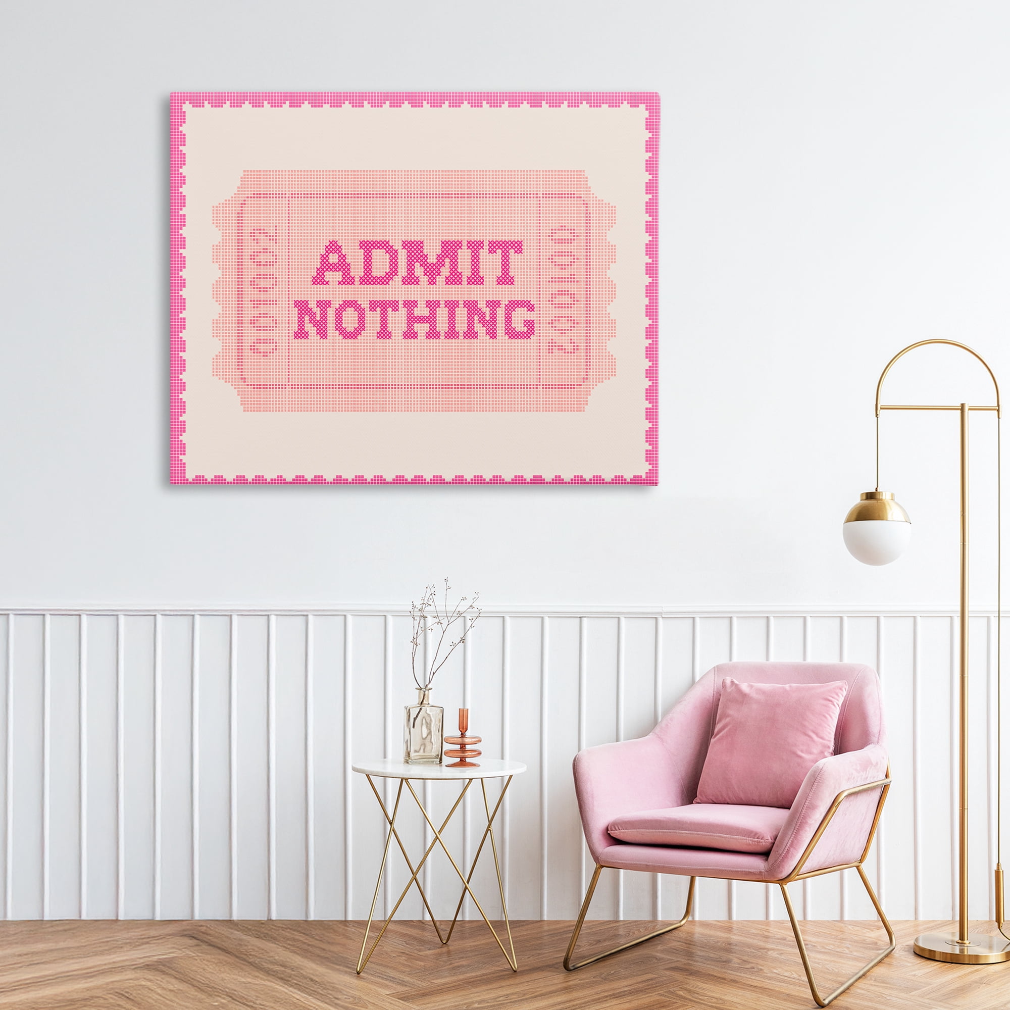 Stupell Industries Admit Nothing Retro Pink Ticket Canvas Wall Art, design by Lil' Rue