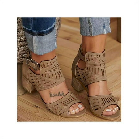 

Womens Low Block Heel Dress Shoe Ladies Buckle Sandals